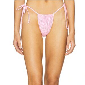 NEW MORE TO COME Solare Bikini Bottom Pink & White Stripe Tanga Thong Brazilian